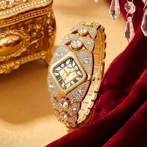 GEDI Women Bangle Watch Luxury Full Diamond Rhombic Dial Fashion Quartz Waterproof Wristwatch Elegance Ladies Jewelry Watch