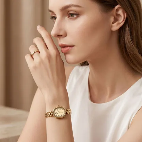 JW Retro Oval Women Quartz Watch Minimalist Luxury Alloy Gold Silver Chain Strap Analog Watch For Daily Party Jewelry Gift