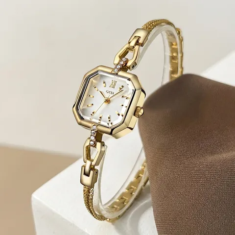 Vintage Square Quartz Watch For Women Luxury Alloy Rhinestone Wristwatch Octagonal Case Bracelet Style Fashion Timepiece