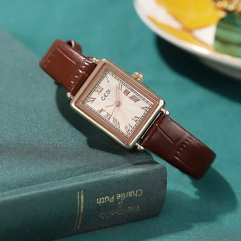 Damen Retro Rechteck Quarz Uhr Mit Krokodilmuster Kunstleder Armband Römische Ziffern Wasserdichte Mode Armbanduhr