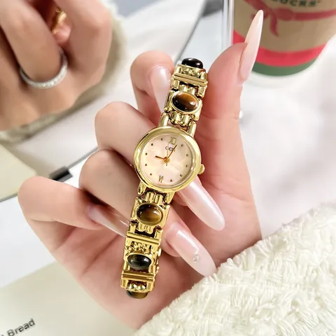 GEDI Vintage Ethnic Style Bracelet Watch For Women Colorful Artificial Stone Inlaid Alloy Quartz Wristwatch Exotic Decorative Timepiece Jewelry Gift For Ladies Waterproof