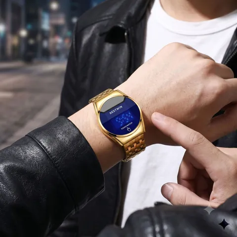 Montre Électronique à Écran Tactile LED pour Hommes Imperméable Bracelet en Acier Inoxydable Montre Numérique Décontractée Sport pour Hommes