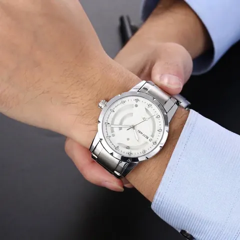 Montre à Quartz pour Hommes Mode Personnalisée Créative à Grand Cadran Rotatif Étanche Alliage Acier Inoxydable Strass