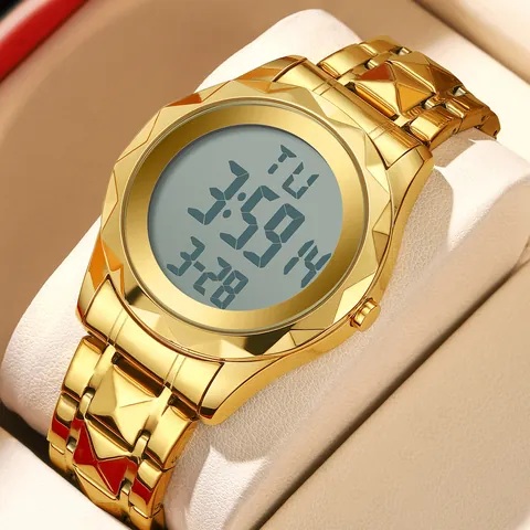 Montre-Bracelet Numérique d'Affaires pour Hommes Étanche Lumineuse Boîtier en Alliage Bracelet en Acier Inoxydable Mode Sport Montre Électronique Affichage Date Semaine