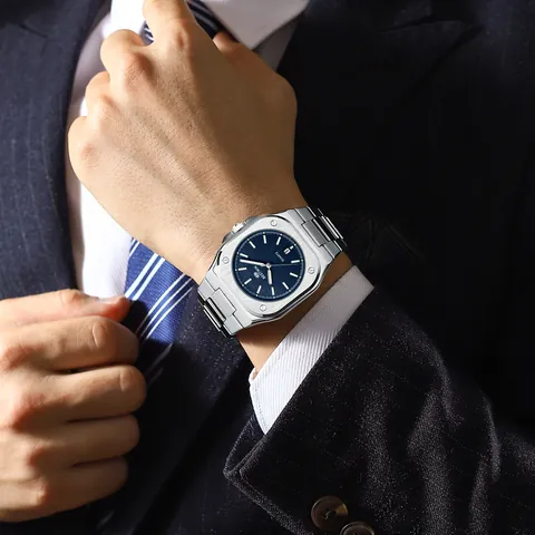 Ανδρικό Ρολόι Quartz BESTWIN Πολυτελές Τετράγωνο Περίβλημα Ανοξείδωτο Ατσάλι Αδιάβροχο με Ημερομηνία