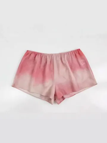 Women Mulberry Silk Shorts Ink Wash Tie Dye Print Elastic Waist Casual Lounge Sleep Silk Bottoms Lightweight Summer Shorts