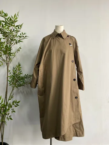 Gabardina Larga con Solapa para Mujer Botones Asimétricos Algodón Orgánico Tejido Ropa de Abrigo Casual Abrigo Minimalista