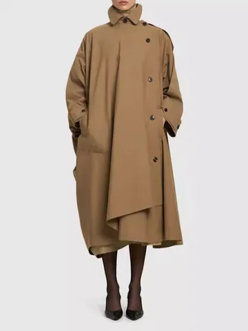 Gabardina Larga con Solapa para Mujer Botones Asimétricos Algodón Orgánico Tejido Ropa de Abrigo Casual Abrigo Minimalista