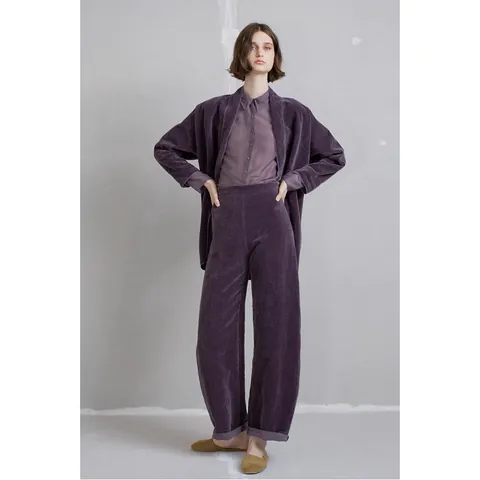 Spanish Niche Stand Collar Viscose Velour Top And Bottom Casual Set For Women Purple Elegant Long Sleeve Loungewear