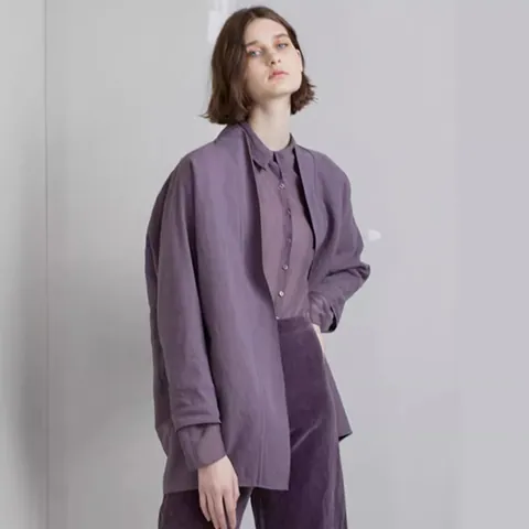 Spanish Niche Stand Collar Viscose Velour Top And Bottom Casual Set For Women Purple Elegant Long Sleeve Loungewear