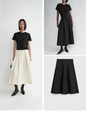 Elegant Silk Wool Blend Pleated A-Line Midi Skirt For Women High Waist Minimalist Office Style Skirt For Spring Summer
