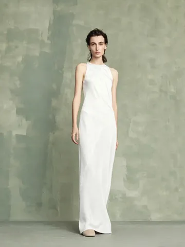Vestito Maxi Senza Maniche in Seta Cupro Minimalista Spagnolo per Donna Elegante Vestito da Sera in Misto Cupro Viscosa