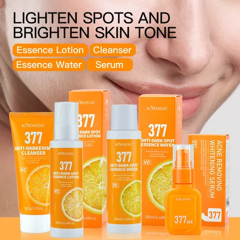 Kormesic 377 Skincare Set For Women Brightening Essence Water Lotion Cleanser Serum Whitening Facial Care Kit With Vitamin C