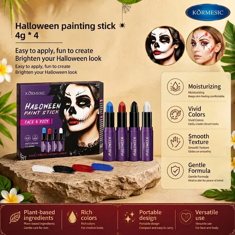 KORMESIC Halloween Face Body Paint Stick Set 4 Colors Blue Red Black White Washable Professional Makeup Painting Sticks For Party