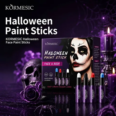 KORMESIC Halloween Face Body Paint Stick Set 4 Colors Blue Red Black White Washable Professional Makeup Painting Sticks For Party
