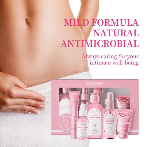 KORMESIC Set per la Cura Intima Femminile Che Include Lavaggio Siero Spray Gel E Lozione Formula Delicata a pH Bilanciato per la Cura della Pelle del Corpo Femminile