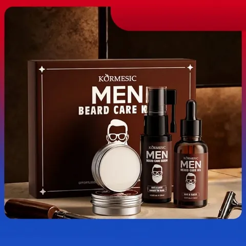 KORMESIC Men Beard Care Kit With Serum Oil And Balm Natural Plant Extracts Moisturizing Softening Grooming Gift Set For Men