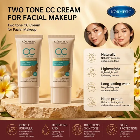 KORMESIC Color Correcting CC Cream Lightweight Natural Concealing Long Lasting Moisturizing Brightening Face Makeup