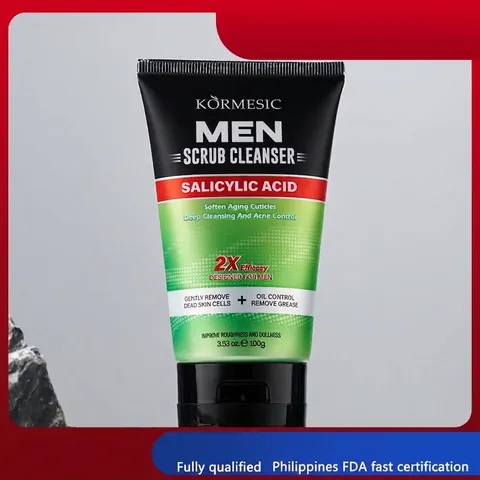 KORMESIC Men Salicylic Acid Scrub Cleanser Deep Cleansing Oil Control Acne Care Face Wash Exfoliating Keratin Softening Skincare