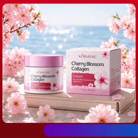 KORMESIC Cherry Blossom Collagen Face Cream Moisturizing Hydrating Brightening Anti Wrinkle Skin Care Set Body Lotion Cleanser