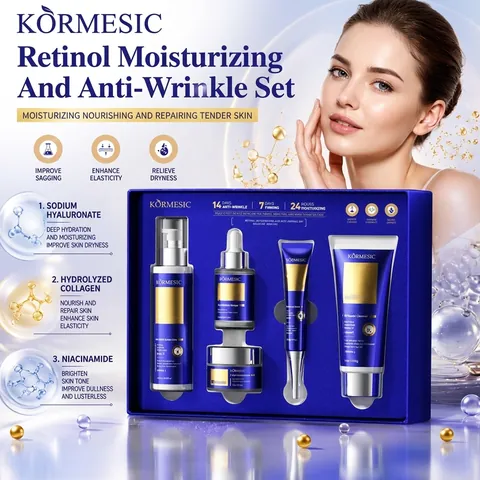 Retinol Face Moisturizing Skincare Kit With Cleanser Serum Lotion Eye Cream For Women Daily Skin Care Anti Wrinkle Firming