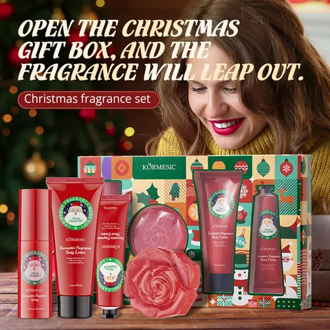 KORMESIC Christmas Fragrance Skincare Gift Set Body Lotion Hand Cream Spray Rose Soap For Women Moisturizing Holiday Gift Box