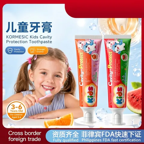 KORMESIC Pasta de Dientes Infantil Sabor Fruta Protección Caries Fluoruro Xilitol Naranja Uva Sandía Gel Cuidado Bucal Niños