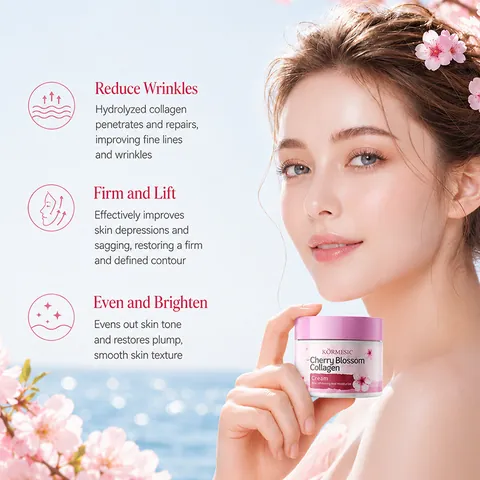 KORMESIC Cherry Blossom Collagen Face Cream Moisturizing Hydrating Brightening Anti Wrinkle Skin Care Set Body Lotion Cleanser