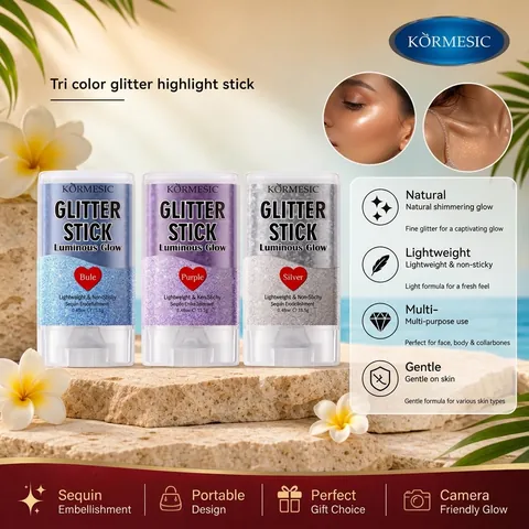 KORMESIC Glitter Stick Highlighter Shimmer Body Face Brightening Μακιγιάζ για Γυναίκες Πάρτι Μπλε Μωβ Ασημί Face Contour