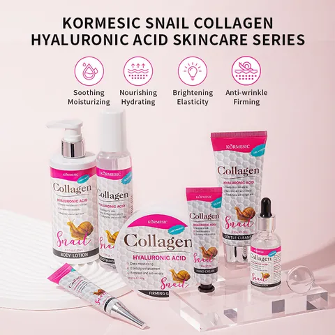 KORMESIC Snail Collagen Hyaluronic Acid Skincare Collection Moisturizing Firming Facial Cleanser Eye Cream Nourishing Serum For Women