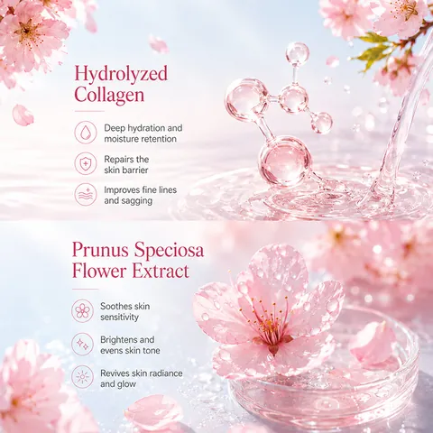 KORMESIC Cherry Blossom Collagen Face Cream Moisturizing Hydrating Brightening Anti Wrinkle Skin Care Set Body Lotion Cleanser