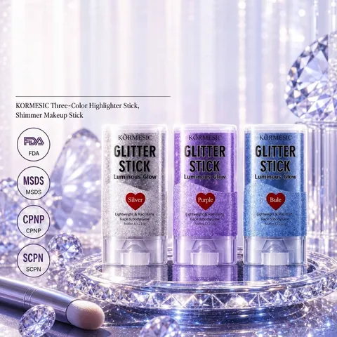 KORMESIC Glitter Stick Highlighter Shimmer Body Face Brightening Μακιγιάζ για Γυναίκες Πάρτι Μπλε Μωβ Ασημί Face Contour