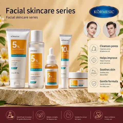 KORMESIC Benzoyl Peroxide Facial Skincare Series Cleanser Toner Serum Cream And Acne Gel For Acne Prone Skin Care Repair