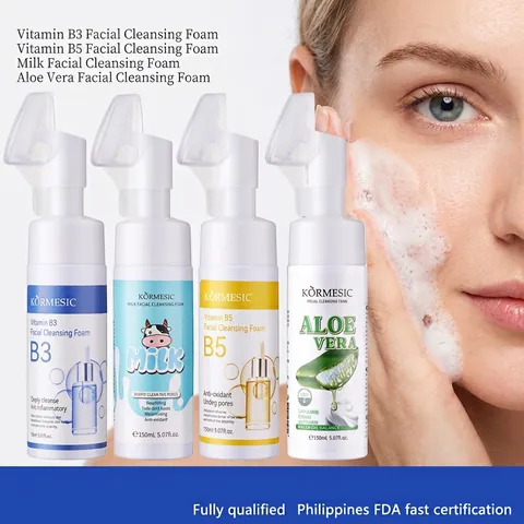 Deep Cleaning Facial Cleansing Mousse With Silicone Massage Brush Head Moisturizing Vitamin Aloe Milk Facial Foam Face Wash