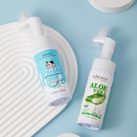 Deep Cleaning Facial Cleansing Mousse With Silicone Massage Brush Head Moisturizing Vitamin Aloe Milk Facial Foam Face Wash