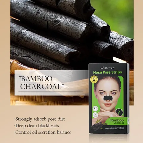 KORMESIC Nose Pore Strips Deep Cleansing Bamboo Charcoal Rose Extract Blackhead Remover Nose Mask For Pores Oil Control Skin Care