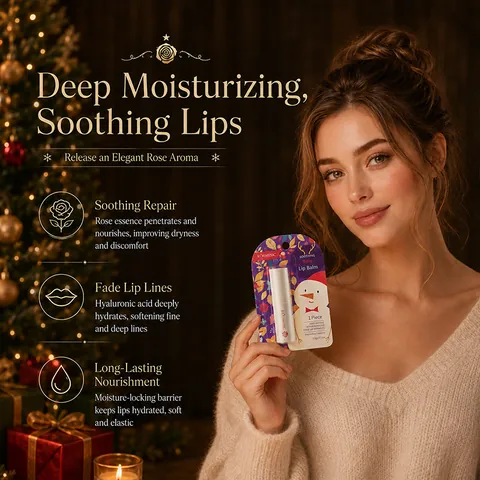 KORMESIC Christmas Collection Rose Lip Balm Deep Moisturizing Soothing Repair Dry Lips Nourishing Winter Skincare Gift For Women