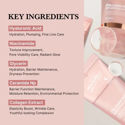POP MODERN.C Mascarilla Envolvente Nocturna de Colágeno Hidratación Profunda Reafirmante Mascarilla de Noche Con Juego de Cepillo de Silicona