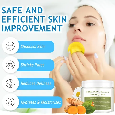 Turmeric Kojic Acid Cleansing Pads For Face And Body Deep Pore Cleansing Exfoliating Facial Cleansing Pads For Brightening Glow Skin Care