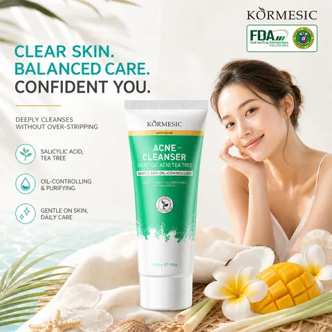 Limpiador Facial Anti Acné KORMESIC Ácido Salicílico Árbol de Té Control de Grasa Limpieza Profunda de Poros para Hombre Mujer