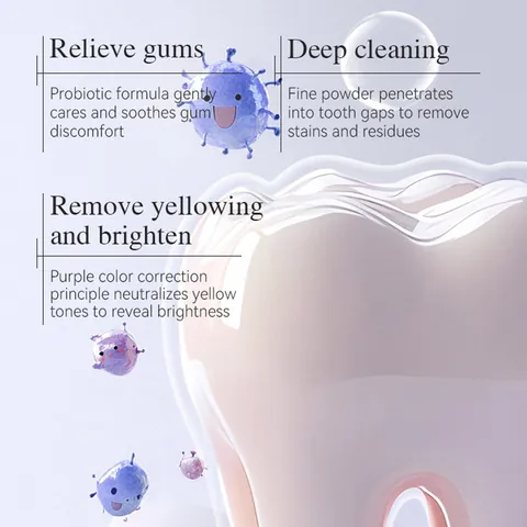 Polvo Dental Probiótico Blanqueamiento Dental Cuidado Bucal Limpieza Menta Carbón de Bambú Perla Polvo Púrpura