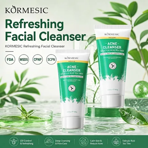 KORMESIC Anti Acne Gezichtsreiniger Salicylzuur Tea Tree Oliecontrole Diepe Poriënreiniging Face Wash Voor Mannen Vrouwen Huidverzorging