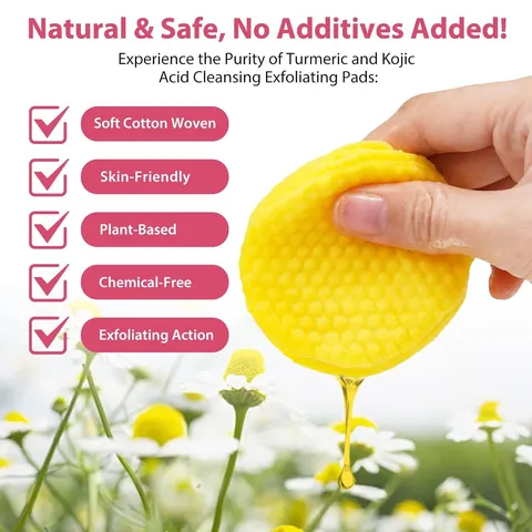 Turmeric Kojic Acid Cleansing Pads For Face Brightening Deep Cleaning Exfoliating Facial Cleanser Pads Skin Care Unisex