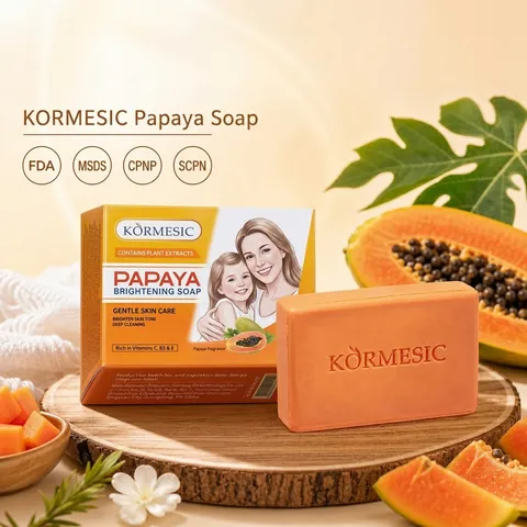 KORMESIC Papaya Skin Brightening Soap Moisturizing Deep Cleansing Bar Soap With Vitamin C B3 E For Daily Skin Care Body Bath