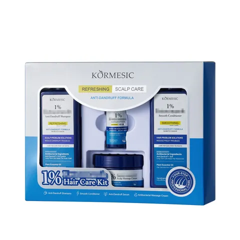KORMESIC 4-Piece Scalp Care Set Anti-Dandruff Shampoo Smooth Conditioner Hair Serum Scalp Massage Cream Treatment Kit