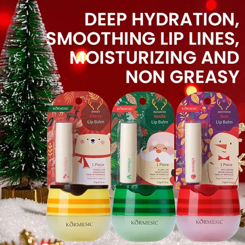 KORMESIC Christmas Moisturizing Lip Balm Series Cherry Honey Avocado Vanilla Rose Hydrating Lip Care For Women Winter Gift