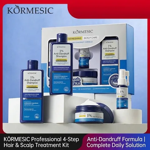KORMESIC 4-Piece Scalp Care Set Anti-Dandruff Shampoo Smooth Conditioner Hair Serum Scalp Massage Cream Treatment Kit