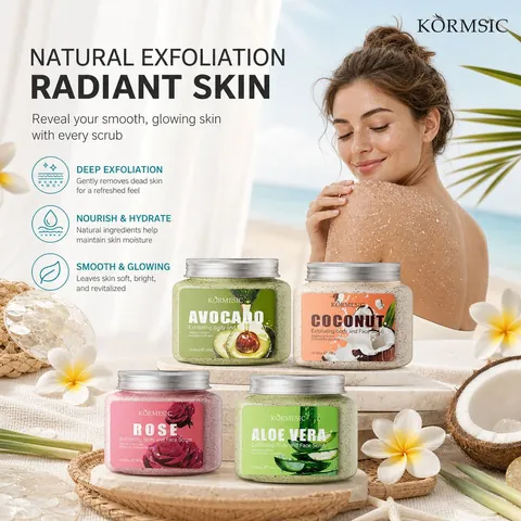 KORMESIC Körper Und Gesichts Peeling Exfoliating Feuchtigkeitsspendend Avocado Kokosrose Aloe Vera Duft Hautpflege