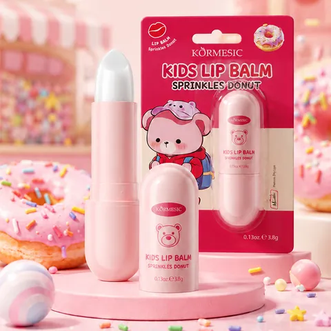 KORMESIC Kids Lip Balm Moisturizing Hydrating Lip Care For Children With Vitamin E Shea Butter Cartoon Bear Design Sweet Scent