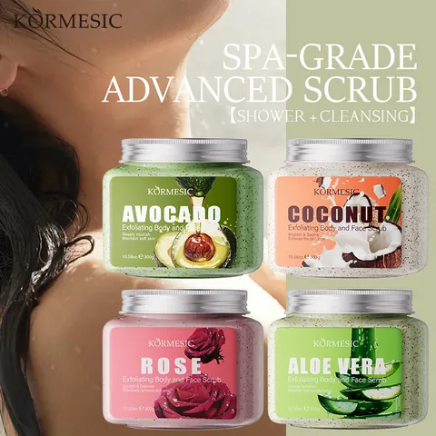 KORMESIC Body And Facial Scrub Exfoliating Moisturizing Avocado Coconut Rose Aloe Vera Scent Skin Care For Unisex